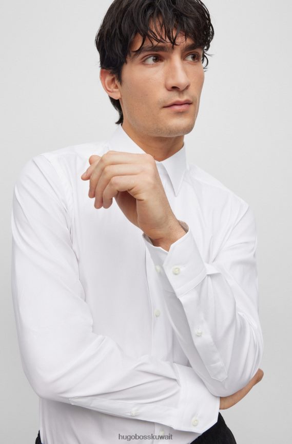 4TFNJN3506 أبيض Hugo Boss قميص Hugo الأبيض النحيف من قماش البوبلين المصنوع من مزيج القطن