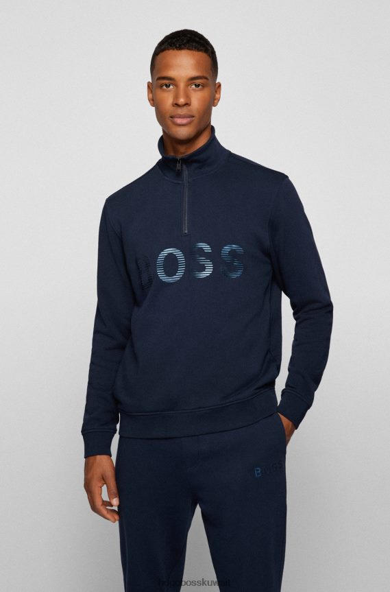 4TFNJN3507 أزرق غامق Hugo Boss سويت شيرت Hugo ذو رقبة بسحاب ومقاس عادي من قطن تيري الفرنسي باللون الأزرق الداكن