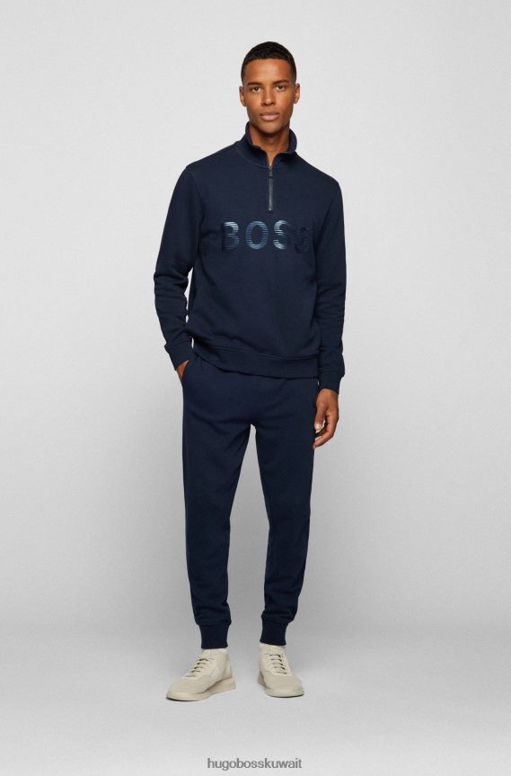 4TFNJN3507 أزرق غامق Hugo Boss سويت شيرت Hugo ذو رقبة بسحاب ومقاس عادي من قطن تيري الفرنسي باللون الأزرق الداكن