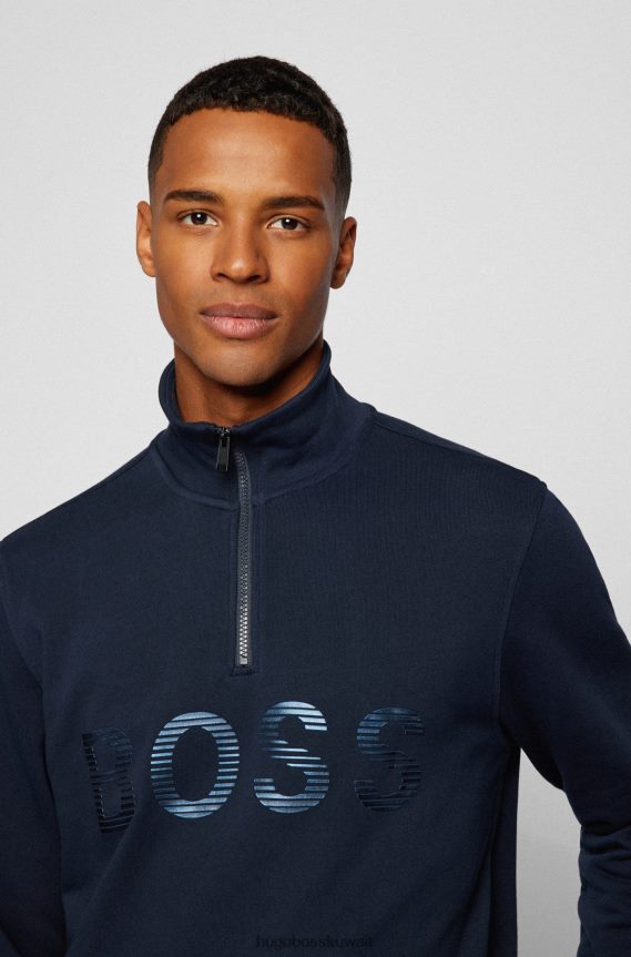 4TFNJN3507 أزرق غامق Hugo Boss سويت شيرت Hugo ذو رقبة بسحاب ومقاس عادي من قطن تيري الفرنسي باللون الأزرق الداكن