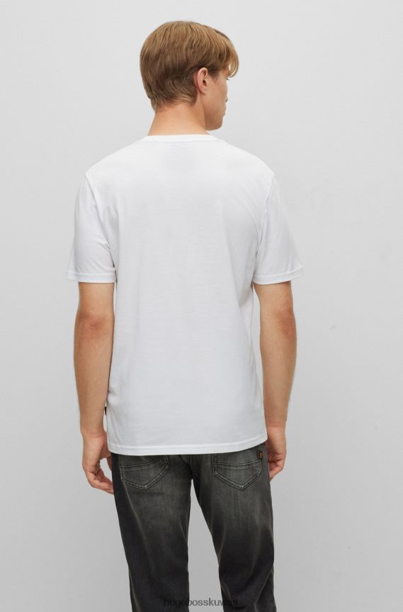 4TFNJN3508 أبيض Hugo Boss تي شيرت من الجيرسي القطني مع هوغو أبيض بطبعة موسمية