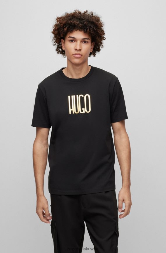 4TFNJN3509 أسود Hugo Boss تيشيرت بشعار الماركة أسود من القطن العضوي من هوغو