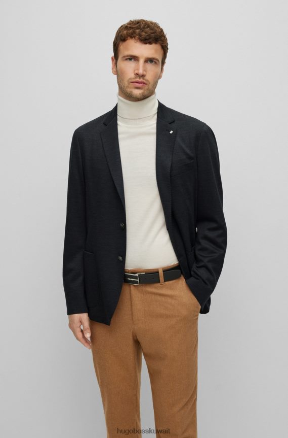 4TFNJN3515 الرمادي الداكن Hugo Boss سترة رمادية داكنة بقصّة ضيّقة مصنوعة من مزيج هوغو من جيرسي الصوف البكر