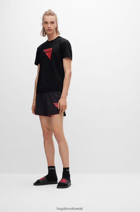 4TFNJN3517 أسود Hugo Boss تيشيرت بشعار Hugo باللون الأسود مصنوع من قماش شبكي مطاطي