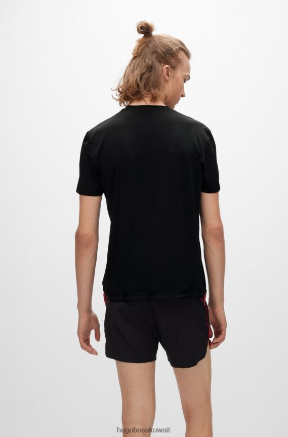 4TFNJN3517 أسود Hugo Boss تيشيرت بشعار Hugo باللون الأسود مصنوع من قماش شبكي مطاطي