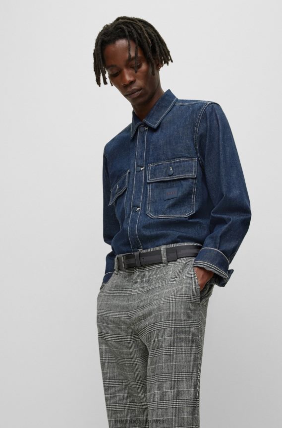 4TFNJN3520 أسود Hugo Boss بنطال بقصّة مدببة مصنوع من قماش هوغو المطاطي عالي الأداء باللون الأسود