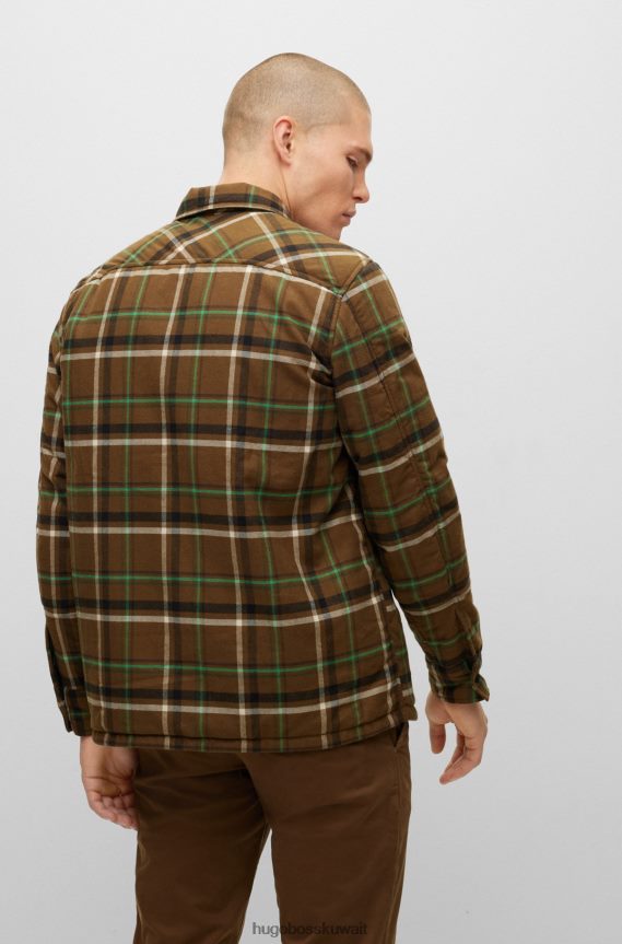 4TFNJN3521 بني Hugo Boss قميص علوي مبطن بني مقاس كبير مع هوغو بمربعات سادة