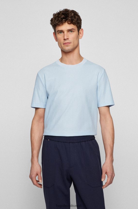4TFNJN3523 أزرق فاتح Hugo Boss تي شيرت Hugo ذو قصة ضيقة باللون الأزرق الفاتح من القطن على شكل قرص العسل مع ياقة مائلة