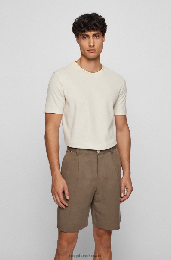 4TFNJN3524 أبيض Hugo Boss تي شيرت Hugo أبيض بقصة ضيقة من القطن على شكل قرص العسل مع ياقة مائلة