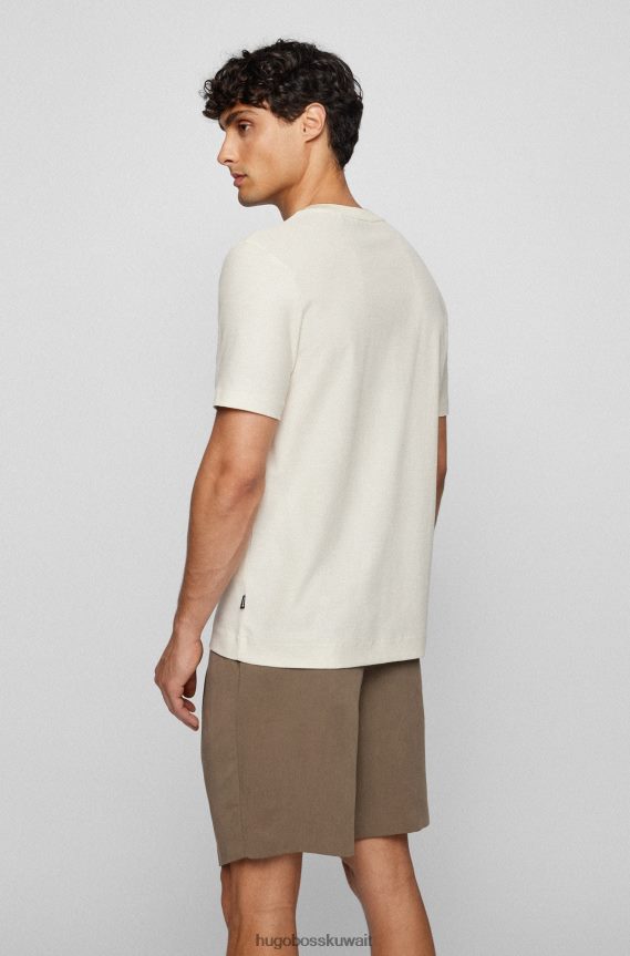 4TFNJN3524 أبيض Hugo Boss تي شيرت Hugo أبيض بقصة ضيقة من القطن على شكل قرص العسل مع ياقة مائلة