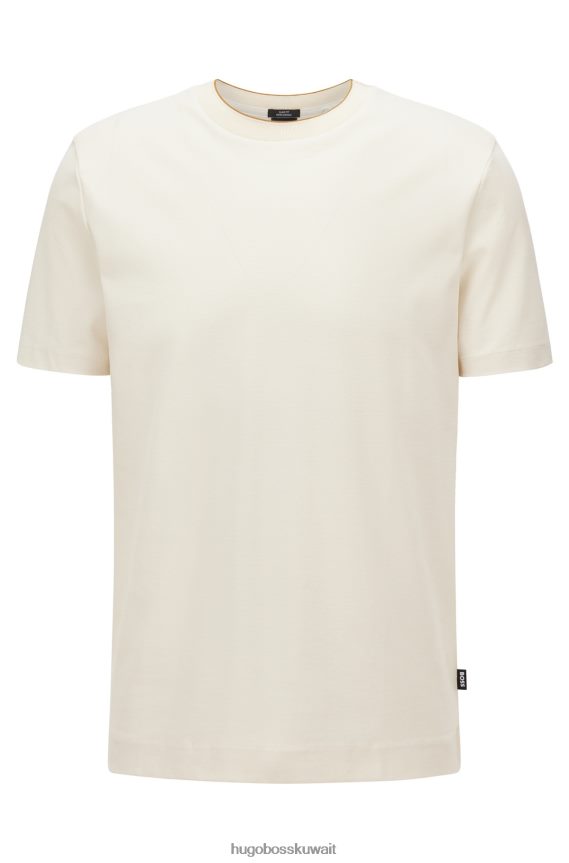 4TFNJN3524 أبيض Hugo Boss تي شيرت Hugo أبيض بقصة ضيقة من القطن على شكل قرص العسل مع ياقة مائلة