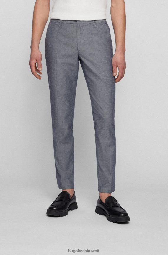 4TFNJN3525 أزرق Hugo Boss تشينو هوغو ذو قصة ضيقة من مزيج القطن المنقوش باللون الأزرق