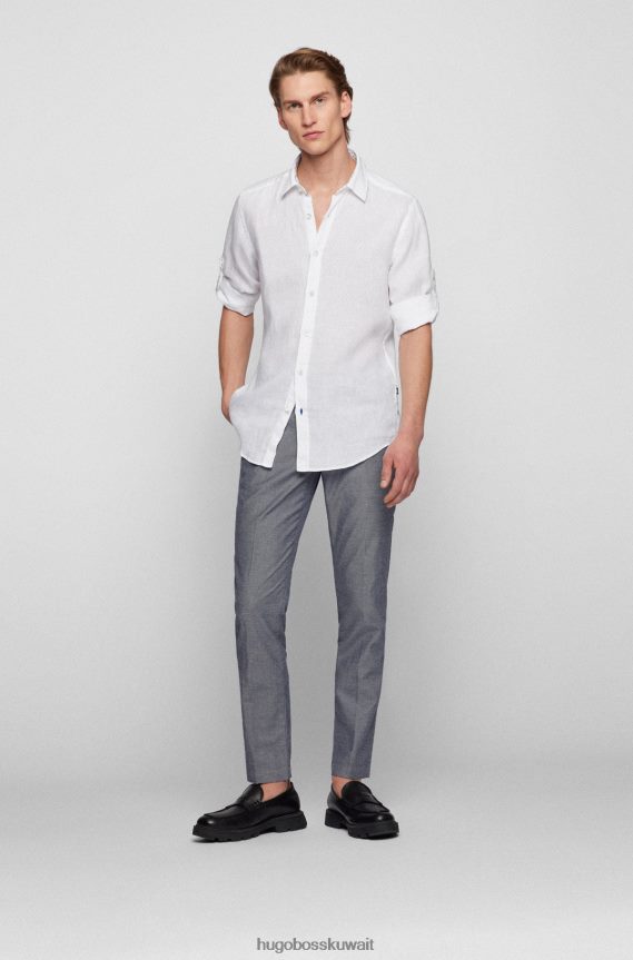 4TFNJN3525 أزرق Hugo Boss تشينو هوغو ذو قصة ضيقة من مزيج القطن المنقوش باللون الأزرق