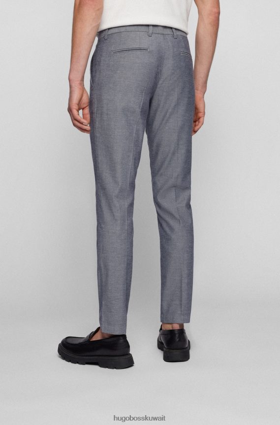 4TFNJN3525 أزرق Hugo Boss تشينو هوغو ذو قصة ضيقة من مزيج القطن المنقوش باللون الأزرق