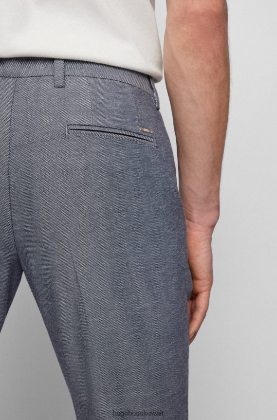 4TFNJN3525 أزرق Hugo Boss تشينو هوغو ذو قصة ضيقة من مزيج القطن المنقوش باللون الأزرق