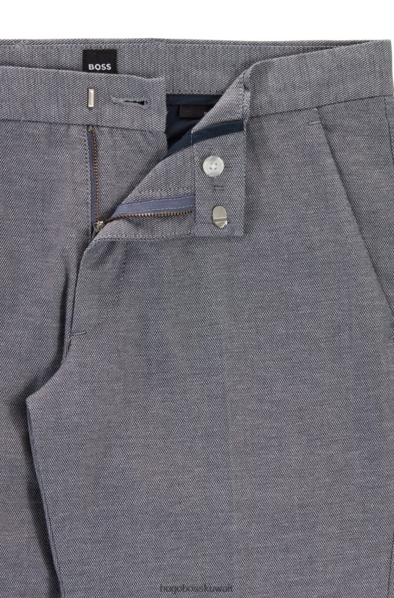 4TFNJN3525 أزرق Hugo Boss تشينو هوغو ذو قصة ضيقة من مزيج القطن المنقوش باللون الأزرق