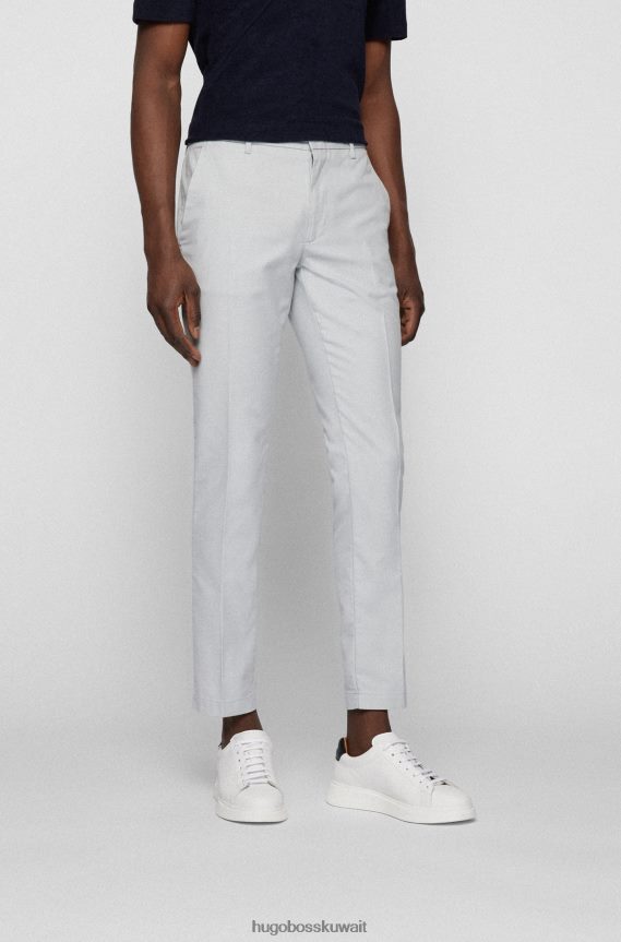 4TFNJN3526 رمادي فاتح Hugo Boss تشينو بقصة ضيقة من مزيج القطن المنقوش باللون الرمادي الفاتح