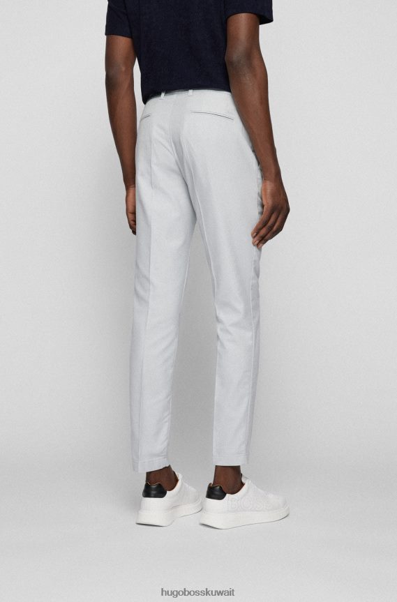 4TFNJN3526 رمادي فاتح Hugo Boss تشينو بقصة ضيقة من مزيج القطن المنقوش باللون الرمادي الفاتح