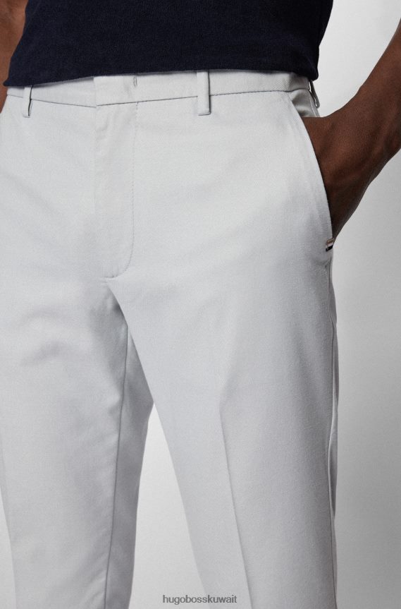 4TFNJN3526 رمادي فاتح Hugo Boss تشينو بقصة ضيقة من مزيج القطن المنقوش باللون الرمادي الفاتح