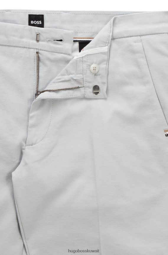 4TFNJN3526 رمادي فاتح Hugo Boss تشينو بقصة ضيقة من مزيج القطن المنقوش باللون الرمادي الفاتح