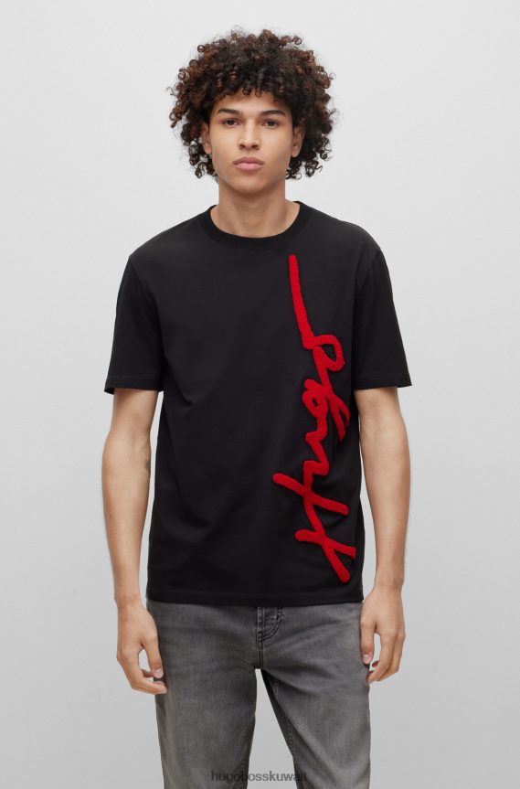 4TFNJN3530 أسود Hugo Boss تي شيرت Hugo من القطن العضوي باللون الأسود مع تطريز شعار كبير الحجم
