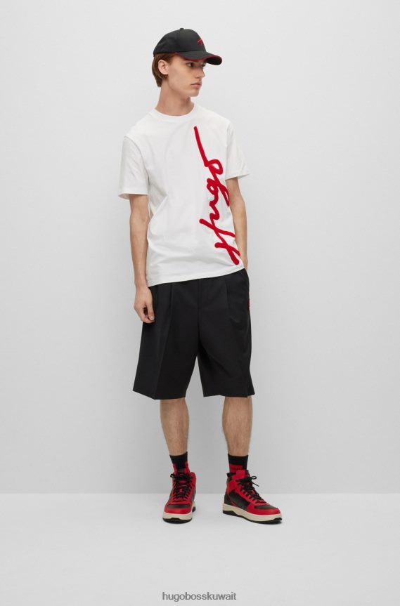 4TFNJN3532 أبيض Hugo Boss تي شيرت من القطن العضوي مع شعار كبير الحجم مطرز باللون الأبيض