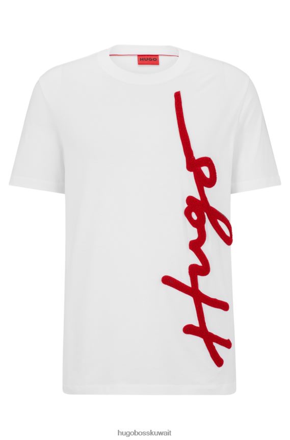 4TFNJN3532 أبيض Hugo Boss تي شيرت من القطن العضوي مع شعار كبير الحجم مطرز باللون الأبيض