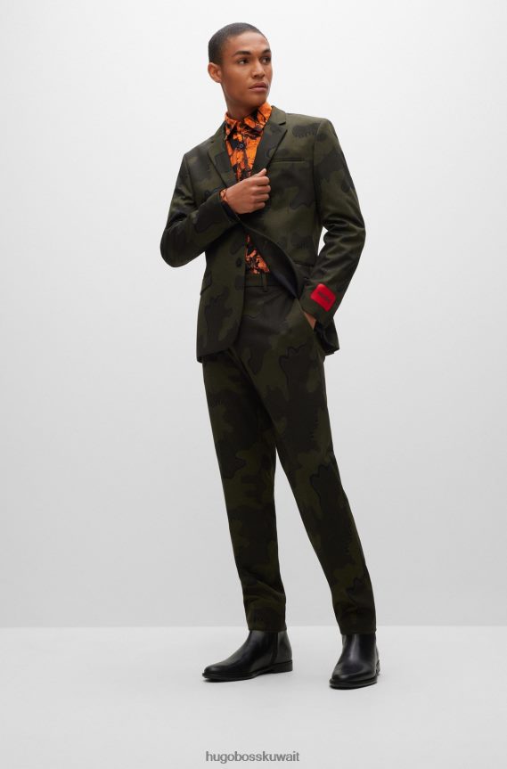 4TFNJN3533 برتقالي قاتم Hugo Boss قميص برتقالي داكن بقصة ضيقة من القطن مع طباعة هوغو موسمية