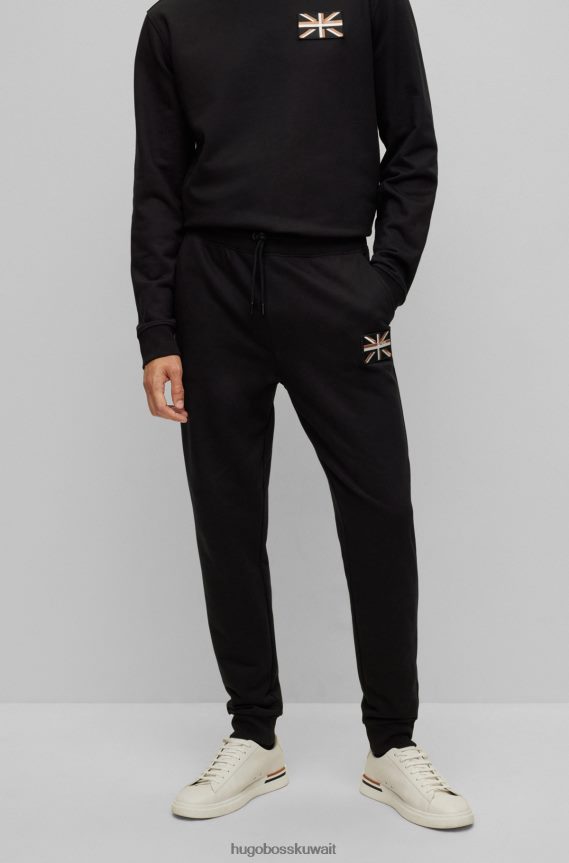 4TFNJN3535 أسود Hugo Boss بدلة رياضية من القطن العضوي من Hugo باللون الأسود مع رقعة Union Jack
