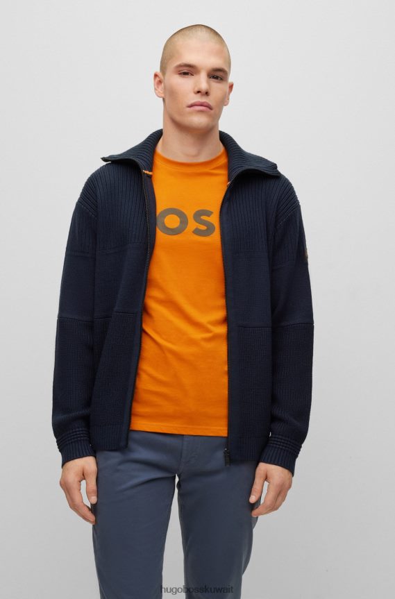 4TFNJN3542 أزرق غامق Hugo Boss Hugo سترة محبوكة ذات قصة عادية باللون الأزرق الداكن مع شارة الشعار