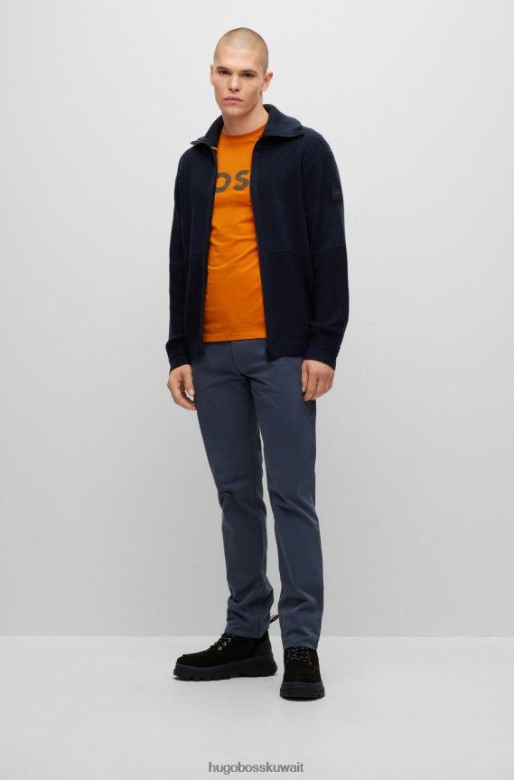 4TFNJN3542 أزرق غامق Hugo Boss Hugo سترة محبوكة ذات قصة عادية باللون الأزرق الداكن مع شارة الشعار