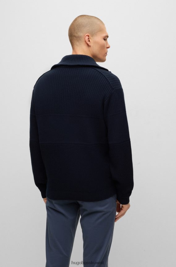 4TFNJN3542 أزرق غامق Hugo Boss Hugo سترة محبوكة ذات قصة عادية باللون الأزرق الداكن مع شارة الشعار