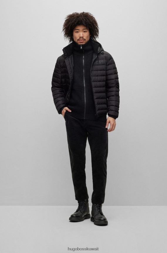 4TFNJN3543 أسود Hugo Boss هوغو سترة محبوكة ذات مقاس عادي مع شارة الشعار باللون الأسود