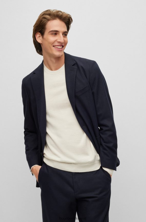 4TFNJN3544 أزرق غامق Hugo Boss سترة غير مبطنة بقصة ضيقة مع طية صدر السترة باللون الأزرق الداكن