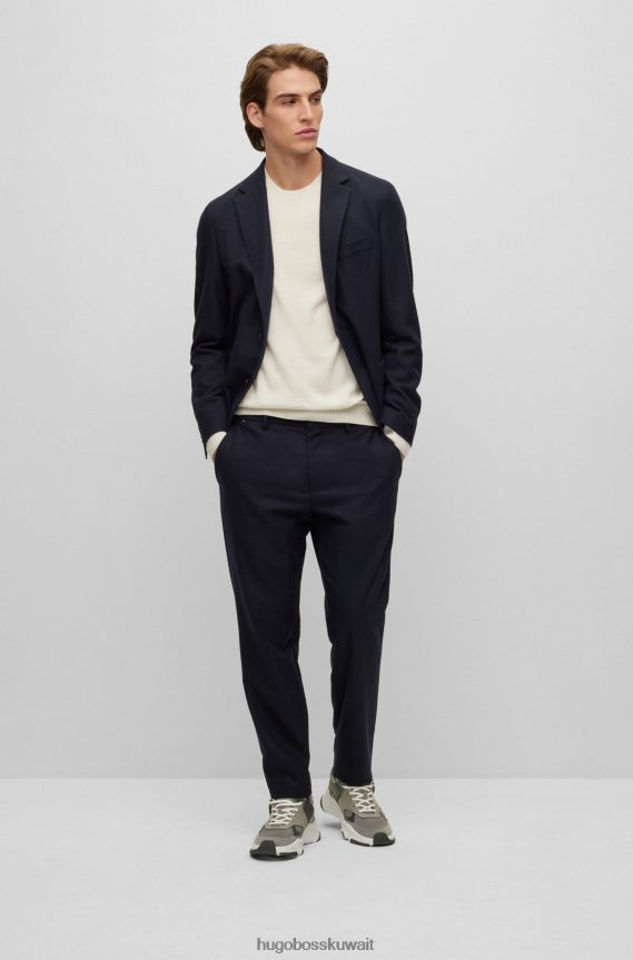 4TFNJN3544 أزرق غامق Hugo Boss سترة غير مبطنة بقصة ضيقة مع طية صدر السترة باللون الأزرق الداكن