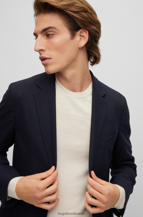 4TFNJN3544 أزرق غامق Hugo Boss سترة غير مبطنة بقصة ضيقة مع طية صدر السترة باللون الأزرق الداكن