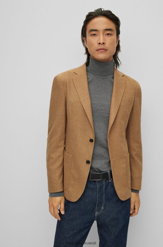 4TFNJN3545 اللون البيج Hugo Boss سترة بيج غير مبطنة بقصة ضيقة مع طية صدر السترة هوغو