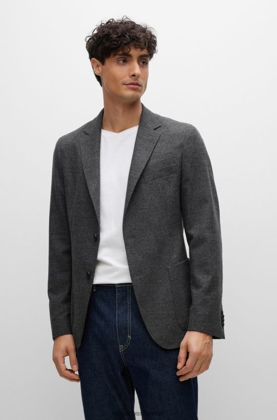 4TFNJN3546 الرمادي الداكن Hugo Boss سترة غير مبطنة بقصة ضيقة مع طية صدر السترة هوغو باللون الرمادي الداكن