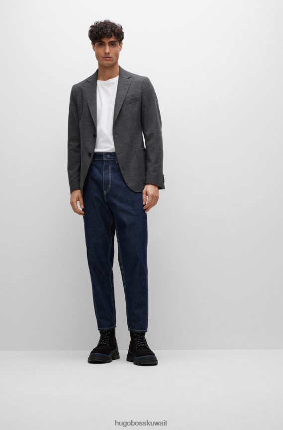 4TFNJN3546 الرمادي الداكن Hugo Boss سترة غير مبطنة بقصة ضيقة مع طية صدر السترة هوغو باللون الرمادي الداكن