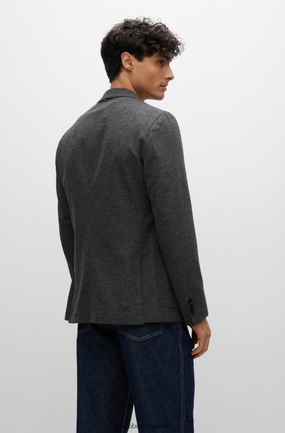 4TFNJN3546 الرمادي الداكن Hugo Boss سترة غير مبطنة بقصة ضيقة مع طية صدر السترة هوغو باللون الرمادي الداكن