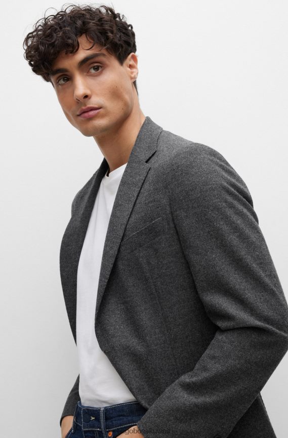 4TFNJN3546 الرمادي الداكن Hugo Boss سترة غير مبطنة بقصة ضيقة مع طية صدر السترة هوغو باللون الرمادي الداكن