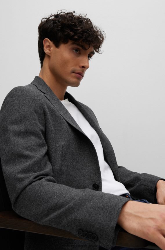 4TFNJN3546 الرمادي الداكن Hugo Boss سترة غير مبطنة بقصة ضيقة مع طية صدر السترة هوغو باللون الرمادي الداكن