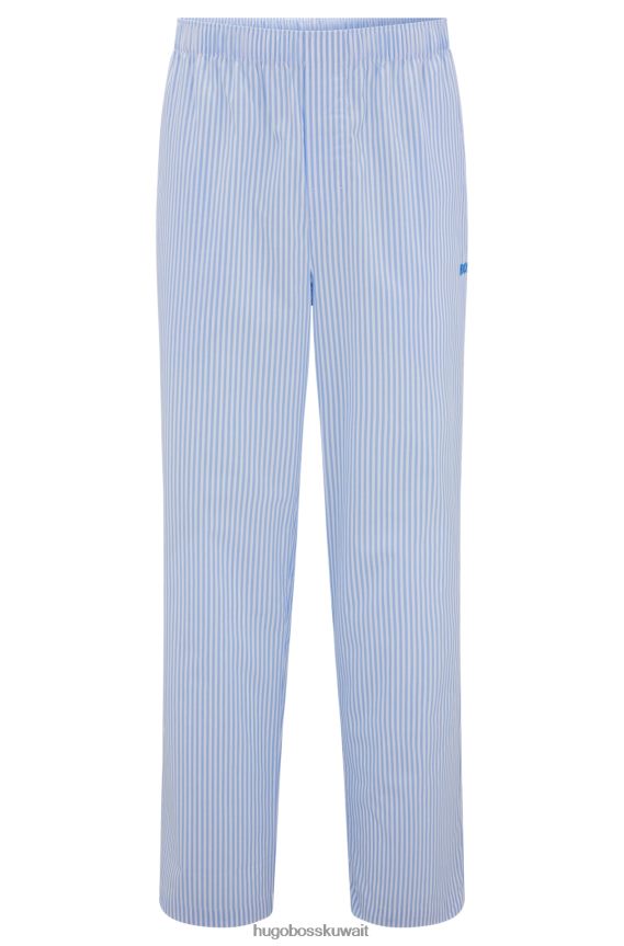 4TFNJN3547 أزرق فاتح Hugo Boss بنطلون بيجامة مطرز بشعار هوغو باللون الأزرق الفاتح من قماش البوبلين القطني المخطط