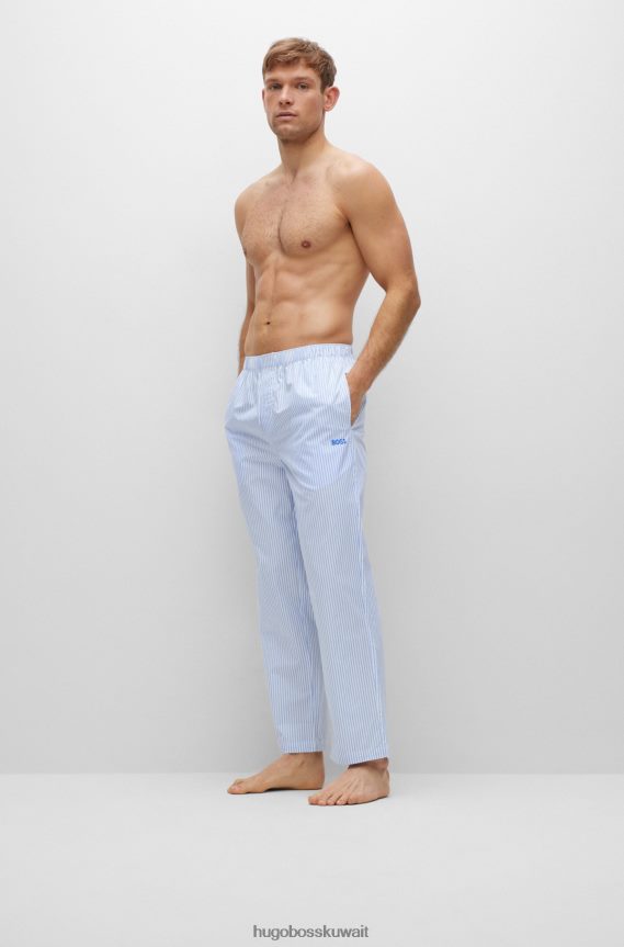 4TFNJN3547 أزرق فاتح Hugo Boss بنطلون بيجامة مطرز بشعار هوغو باللون الأزرق الفاتح من قماش البوبلين القطني المخطط