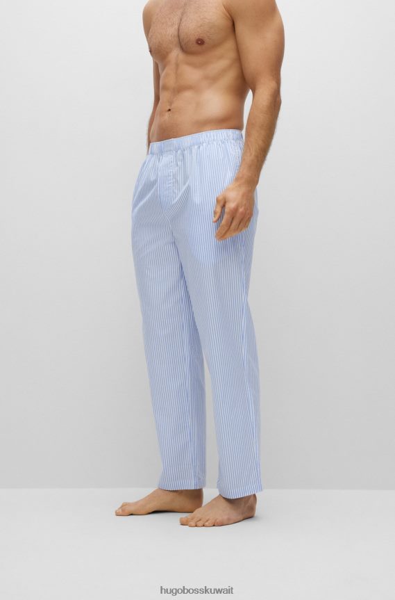 4TFNJN3547 أزرق فاتح Hugo Boss بنطلون بيجامة مطرز بشعار هوغو باللون الأزرق الفاتح من قماش البوبلين القطني المخطط