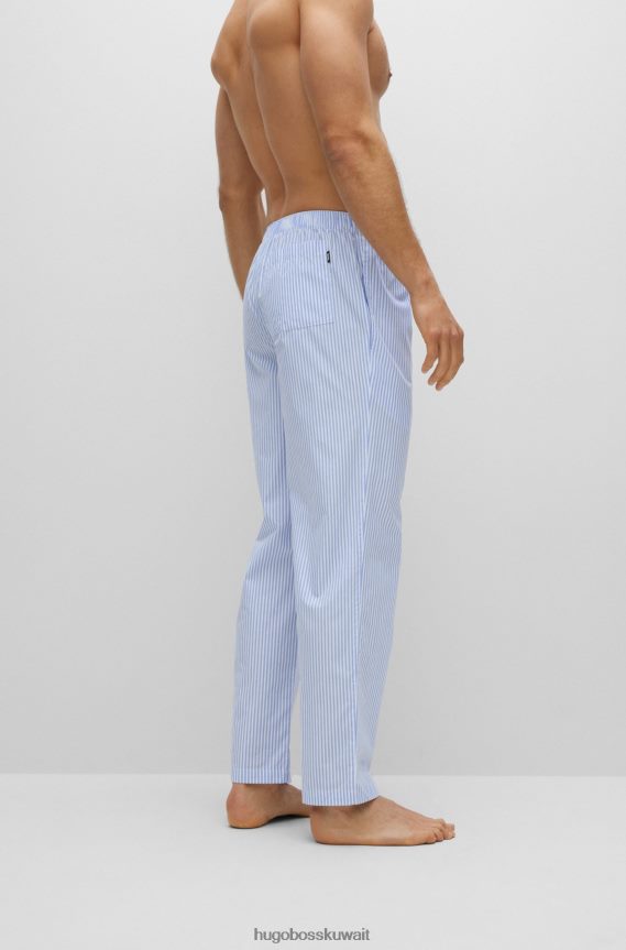 4TFNJN3547 أزرق فاتح Hugo Boss بنطلون بيجامة مطرز بشعار هوغو باللون الأزرق الفاتح من قماش البوبلين القطني المخطط