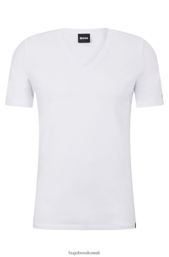 4TFNJN3551 أبيض Hugo Boss تي شيرت داخلي من مزيج القطن الأبيض بقصة ضيقة مع شعار Hugo مطبوع