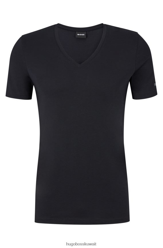 4TFNJN3552 أسود Hugo Boss تيشيرت داخلي بقصة ضيقة من مزيج القطن مع شعار هوغو مطبوع باللون الأسود
