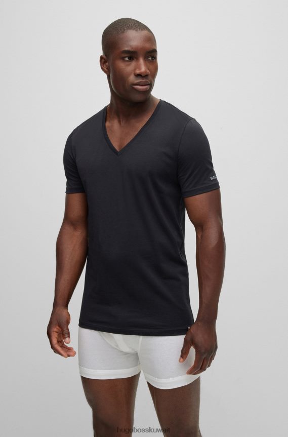 4TFNJN3552 أسود Hugo Boss تيشيرت داخلي بقصة ضيقة من مزيج القطن مع شعار هوغو مطبوع باللون الأسود
