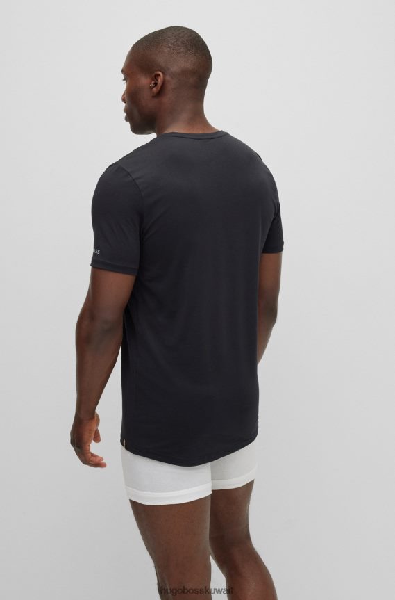 4TFNJN3552 أسود Hugo Boss تيشيرت داخلي بقصة ضيقة من مزيج القطن مع شعار هوغو مطبوع باللون الأسود